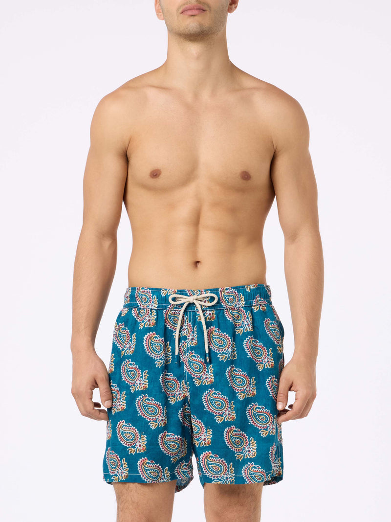 Man mid-length linen swim-shorts Gustavia with