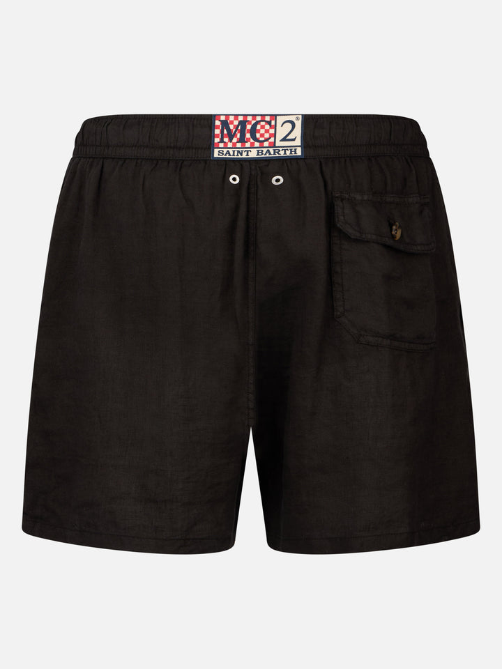 Man mid-length black linen swim-shorts Gustavia - MC2 Saint Barth