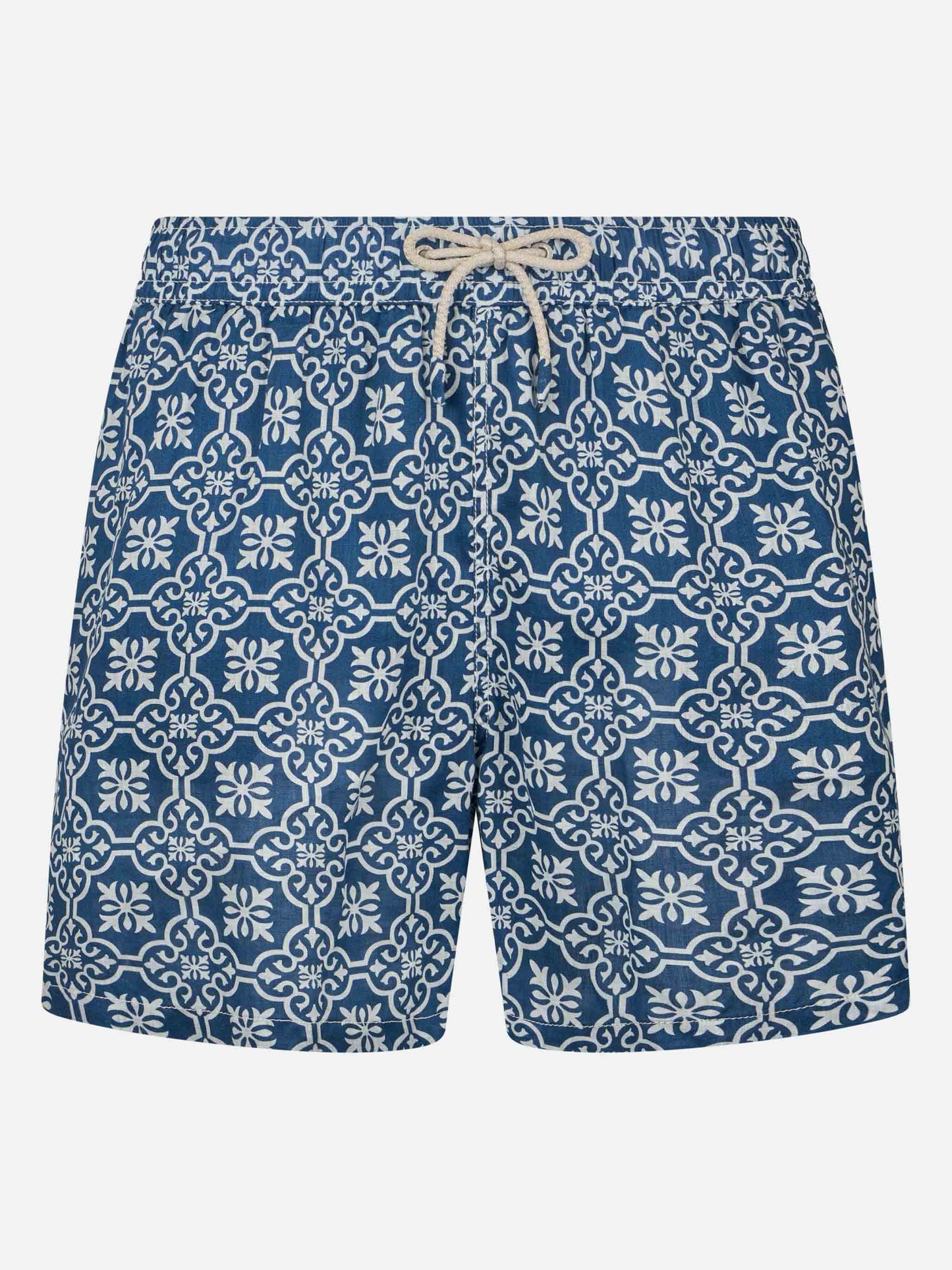 Man mid-length linen swim-shorts Gustavia with majolica print - MC2 Saint Barth