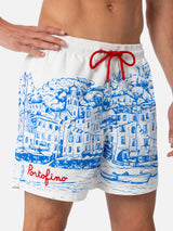 Mittellange Gustavia-Badeshorts für Herren mit platziertem Portofino-Aufdruck