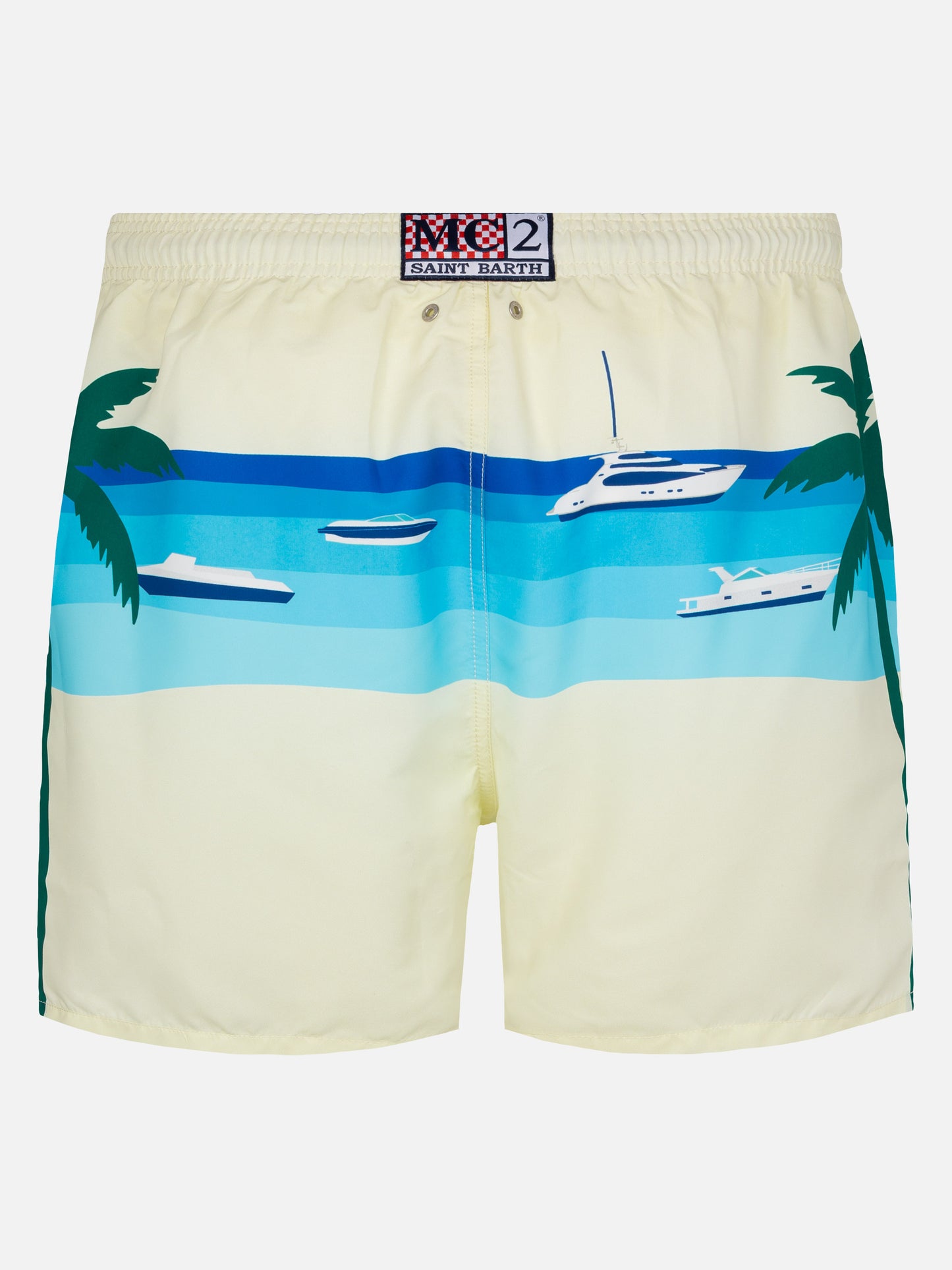 Mid-length Gustavia swim-shorts with Formentera postcard placed print - MC2 Saint Barth