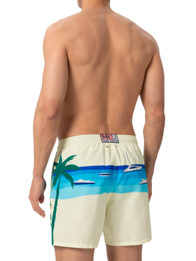 Mid-length Gustavia swim-shorts with Formentera postcard placed print - MC2 Saint Barth