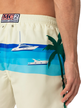 Mid-length Gustavia swim-shorts with Formentera postcard placed print - MC2 Saint Barth
