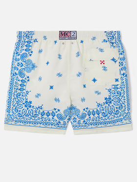 Gustavia light blue and white swim shorts with bandana print