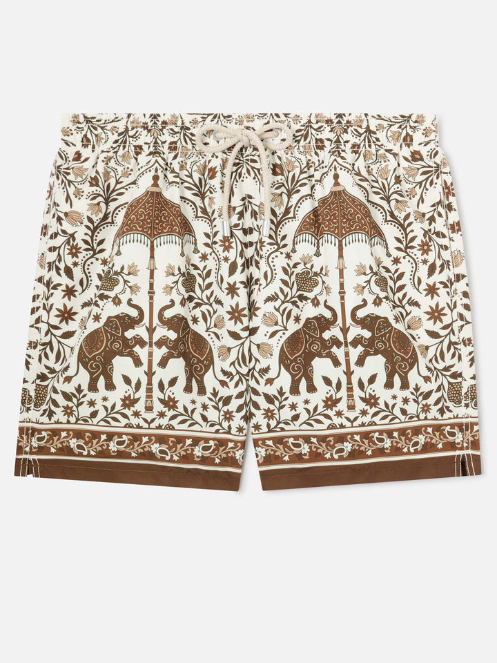 Bañador Gustavia con estampado ornamental marrón posicionado 