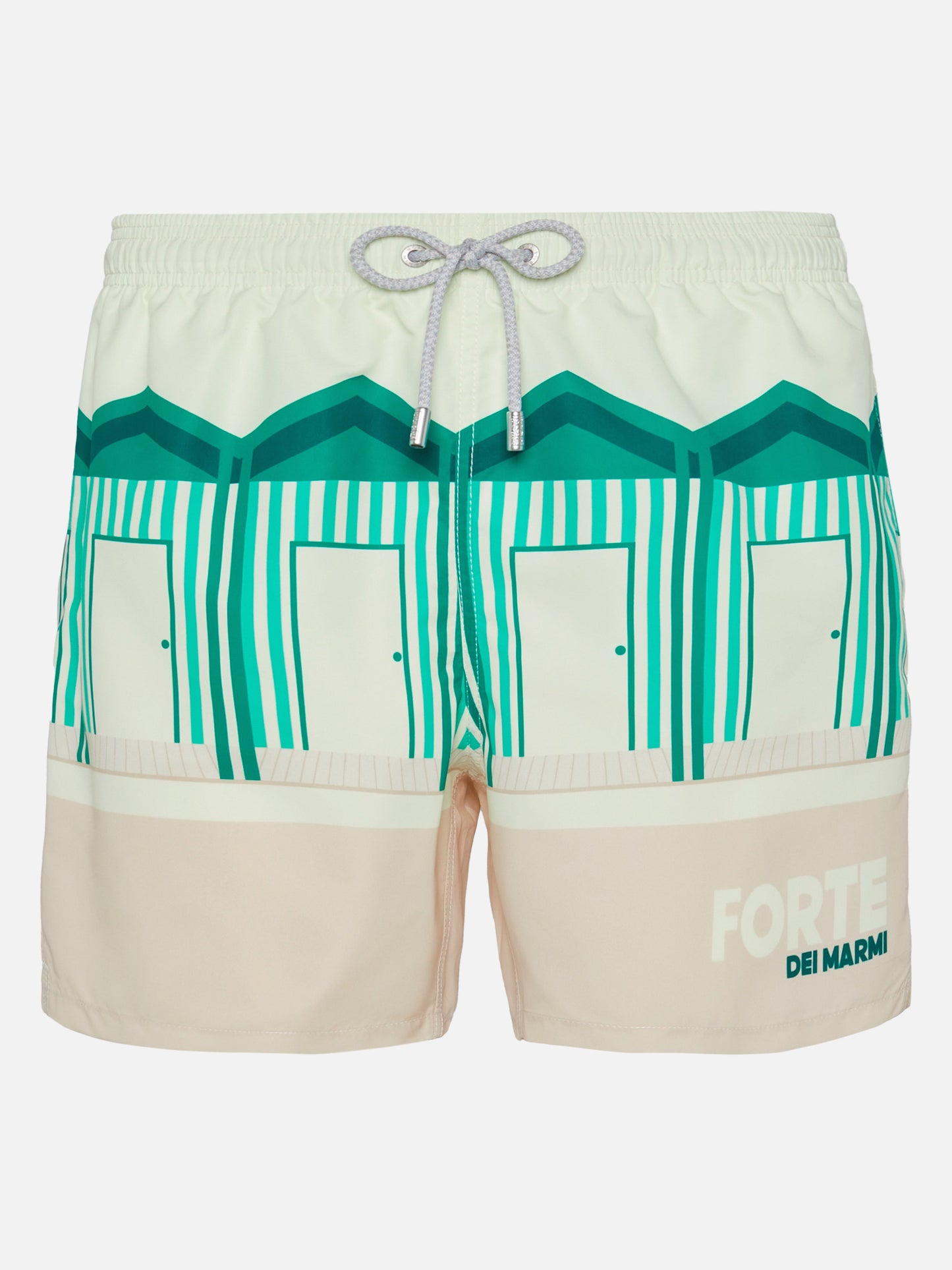 Mid-length Gustavia swim-shorts with Forte dei Marmi postcard placed print