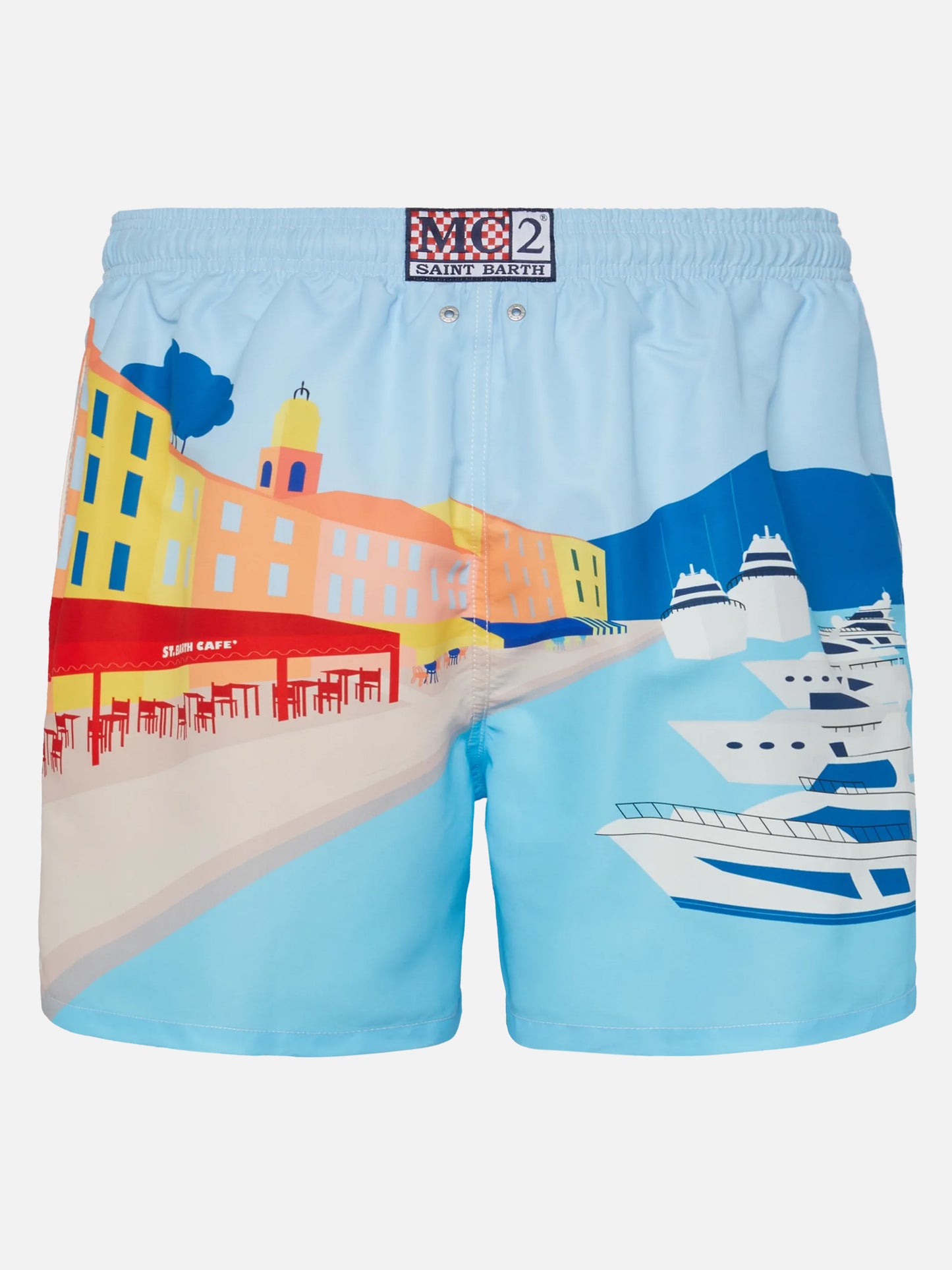 Costume mare lunghezza media Gustavia con stampa cartolina St. Tropez