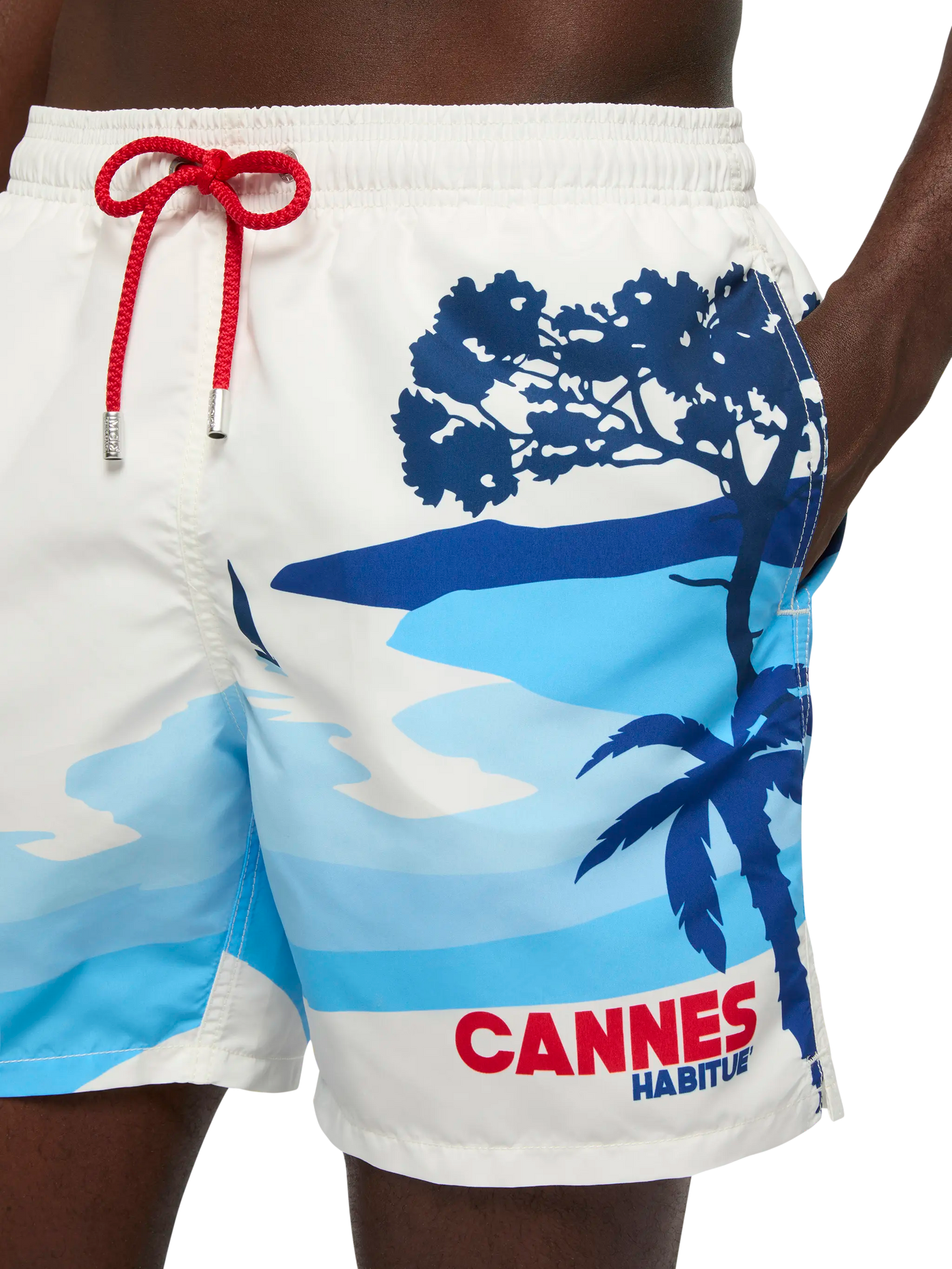 Mid-length Gustavia swim-shorts with Cannes postcard placed print - MC2 Saint Barth