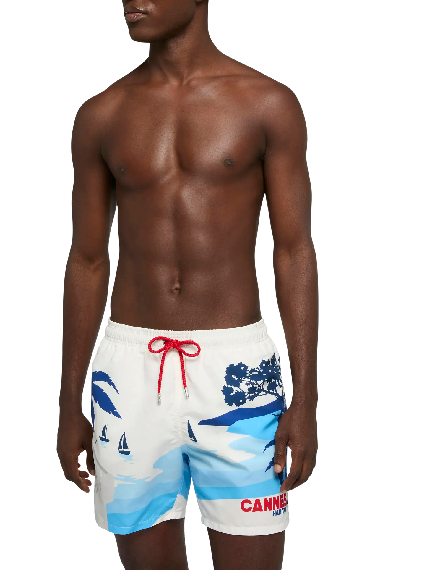 Mid-length Gustavia swim-shorts with Cannes postcard placed print - MC2 Saint Barth