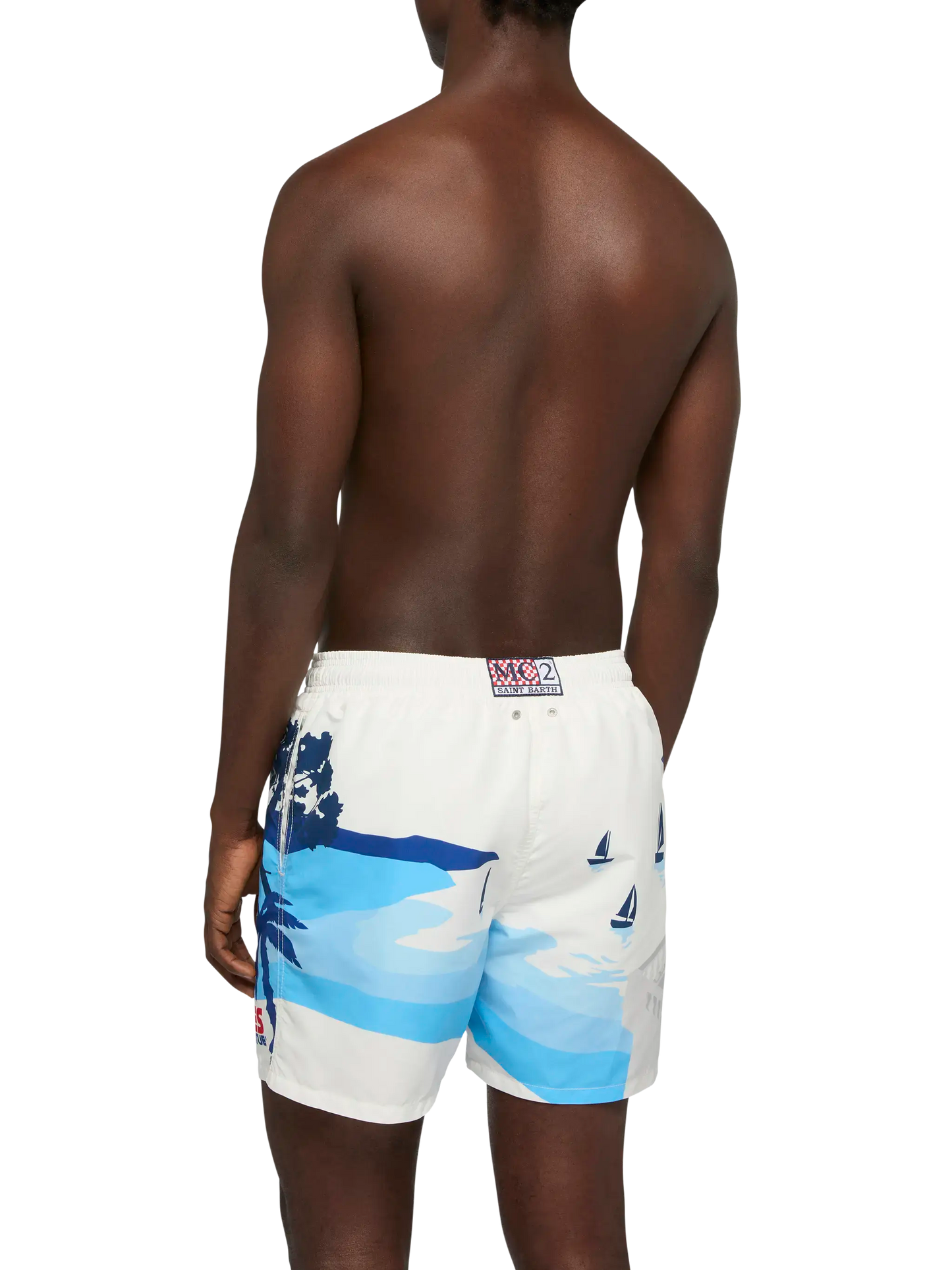 Mid-length Gustavia swim-shorts with Cannes postcard placed print - MC2 Saint Barth