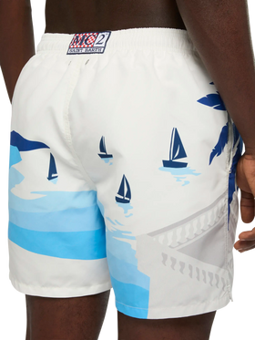 Mid-length Gustavia swim-shorts with Cannes postcard placed print - MC2 Saint Barth