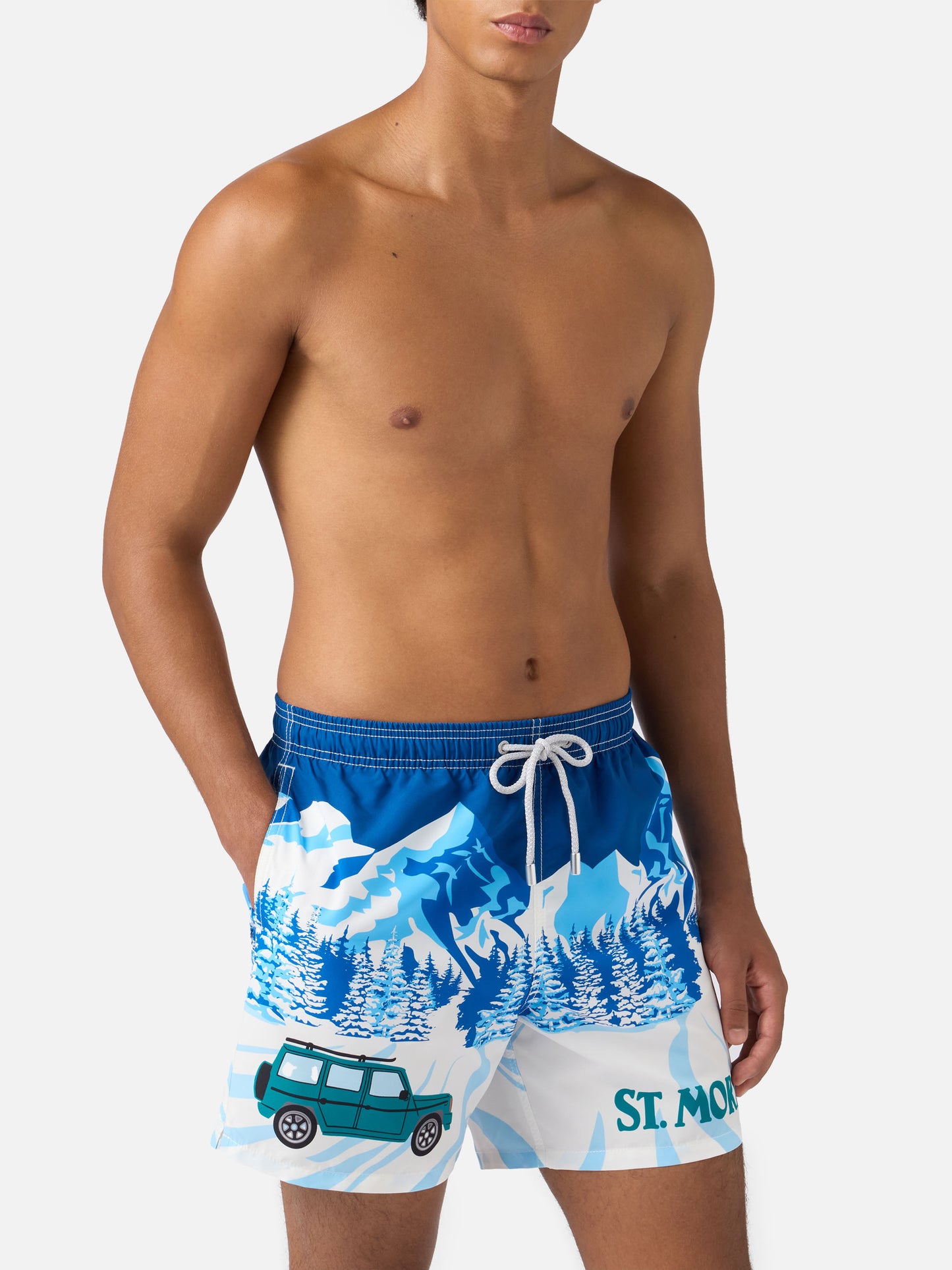 Mid-length Gustavia swim-shorts with St. Moritz placed print