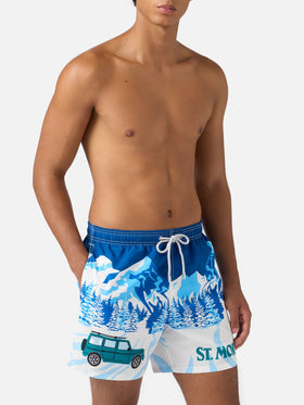 Mid-length Gustavia swim-shorts with St. Moritz placed print