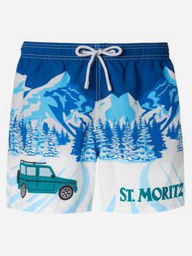 Mid-length Gustavia swim-shorts with St. Moritz placed print