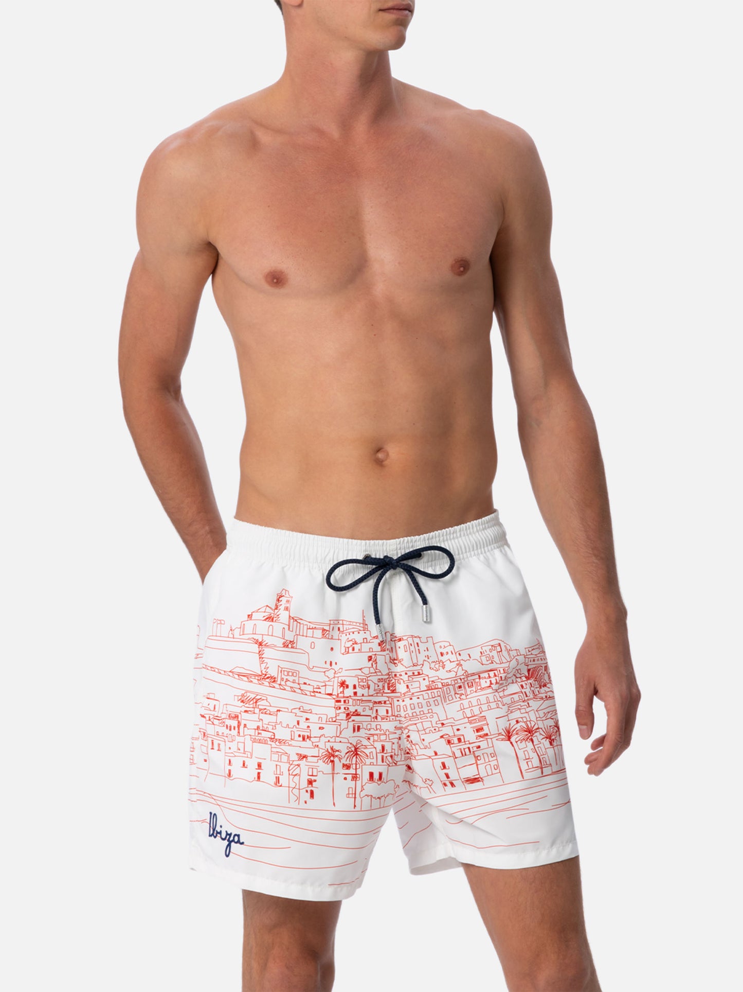Mid-length Gustavia swim-shorts with Ibiza placed print - MC2 Saint Barth