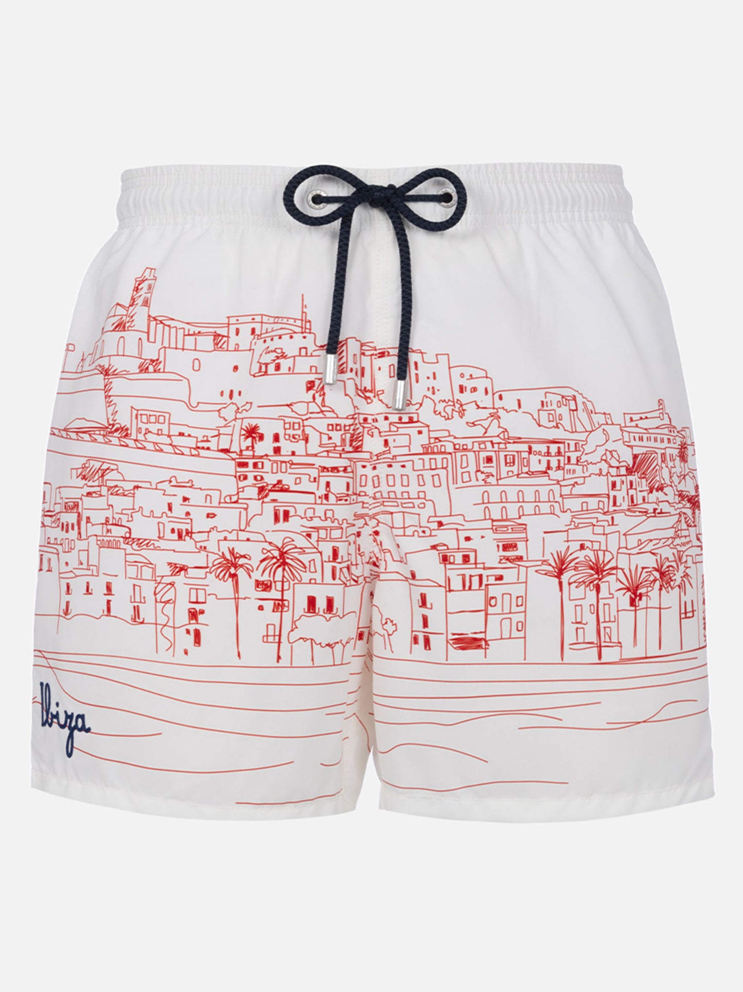 Mid-length Gustavia swim-shorts with Ibiza placed print