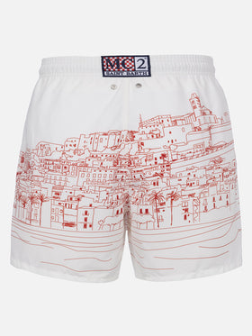 Mid-length Gustavia swim-shorts with Ibiza placed print