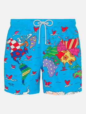 Mittellange Gustavia Badeshorts mit platziertem Britto World-Print | BRITTO SPECIAL EDITION