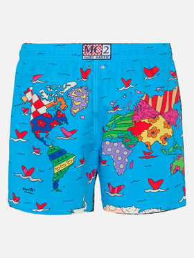 Mittellange Gustavia Badeshorts mit platziertem Britto World-Print | BRITTO SPECIAL EDITION