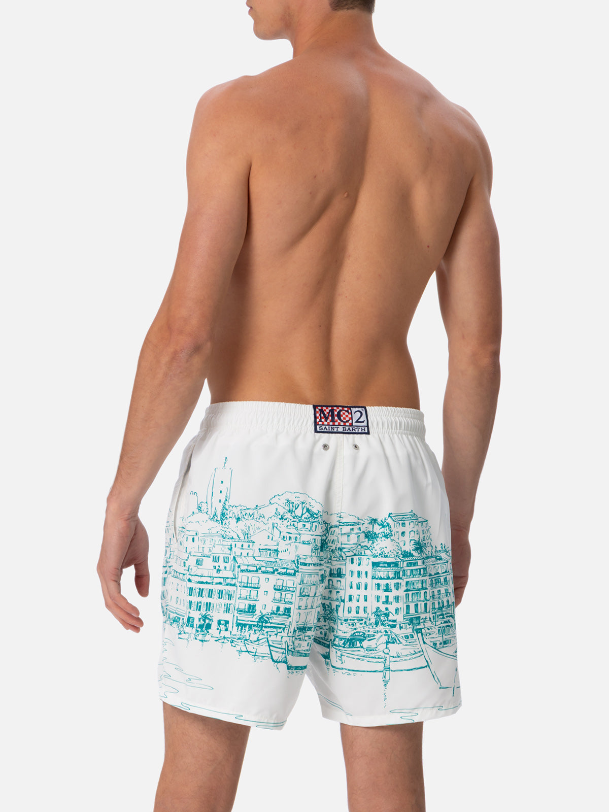Man mid-length Gustavia swim-shorts with Cannes placed print - MC2 Saint Barth