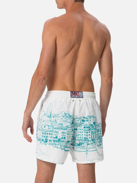 Man mid-length Gustavia swim-shorts with Cannes placed print - MC2 Saint Barth