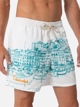 Man mid-length Gustavia swim-shorts with Cannes placed print - MC2 Saint Barth