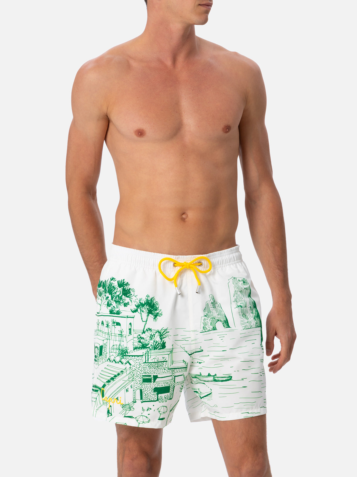 Mid-length Gustavia swim-shorts with Faraglioni placed print - MC2 Saint Barth