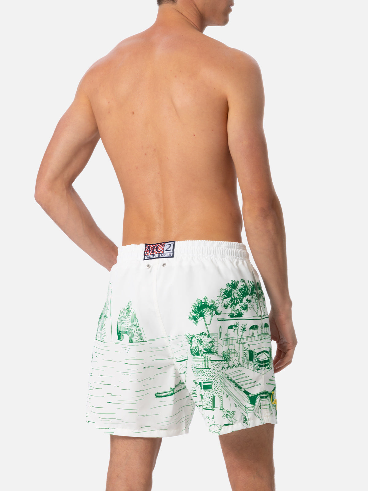 Mid-length Gustavia swim-shorts with Faraglioni placed print - MC2 Saint Barth