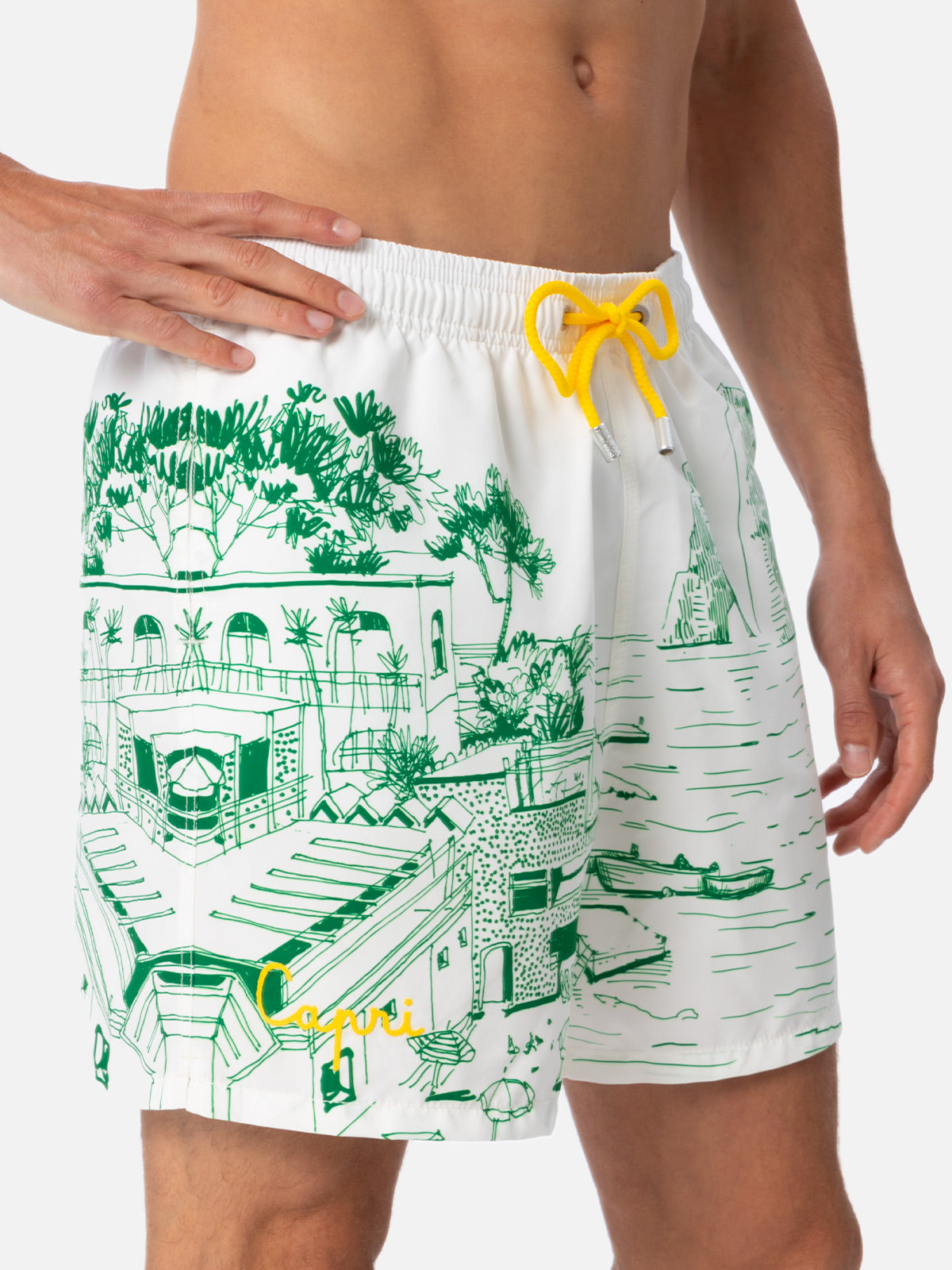 Mid-length Gustavia swim-shorts with Faraglioni placed print - MC2 Saint Barth