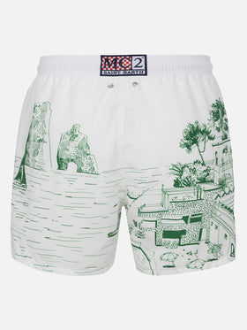 Mid-length Gustavia swim-shorts with Faraglioni placed print