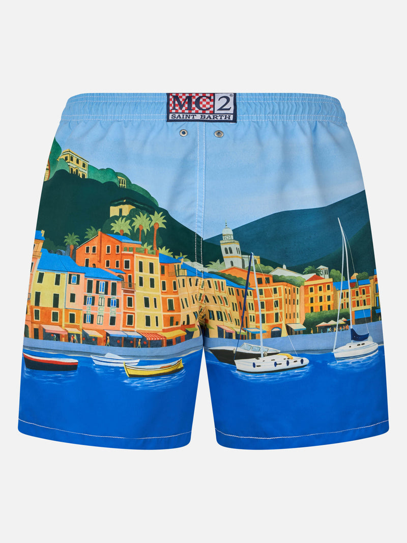 Mittellange Gustavia-Badeshorts für Herren mit platziertem Portofino-Aufdruck