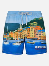 Mittellange Gustavia-Badeshorts für Herren mit platziertem Portofino-Aufdruck