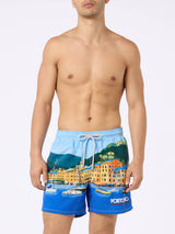 Mittellange Gustavia-Badeshorts für Herren mit platziertem Portofino-Aufdruck