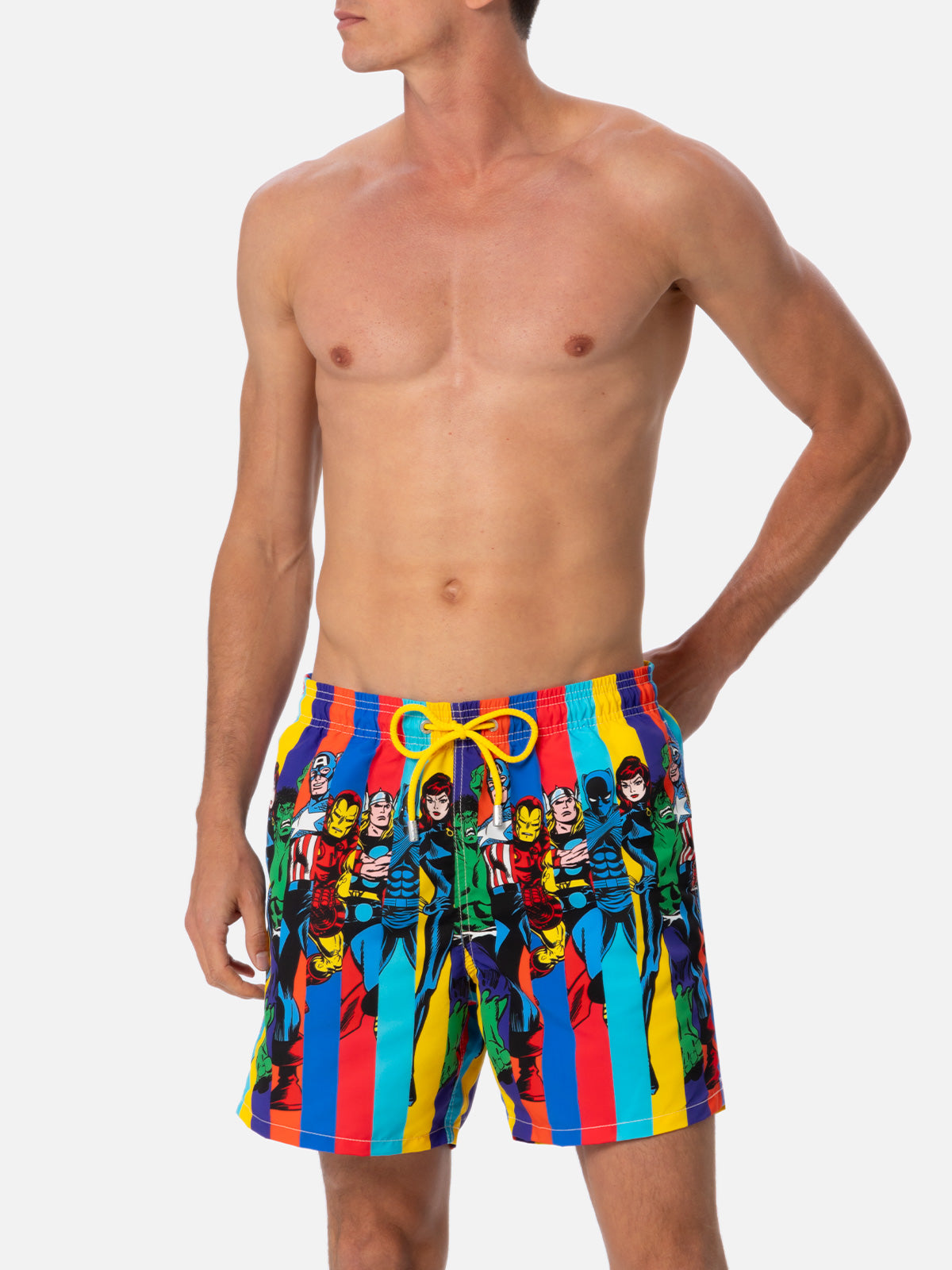 Man mid-length Gustavia swim-shorts with Marvel characters placed print| MARVEL SPECIAL EDITION - MC2 Saint Barth