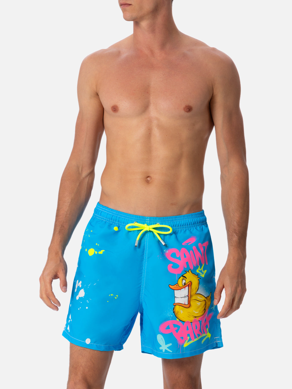 Man mid-length Gustavia swim-shorts with ducky Cryptopuppets placed print| CRYPTOPUPPETS SPECIAL EDITION - MC2 Saint Barth