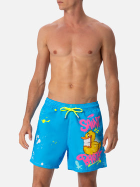 Man mid-length Gustavia swim-shorts with ducky Cryptopuppets placed print| CRYPTOPUPPETS SPECIAL EDITION - MC2 Saint Barth