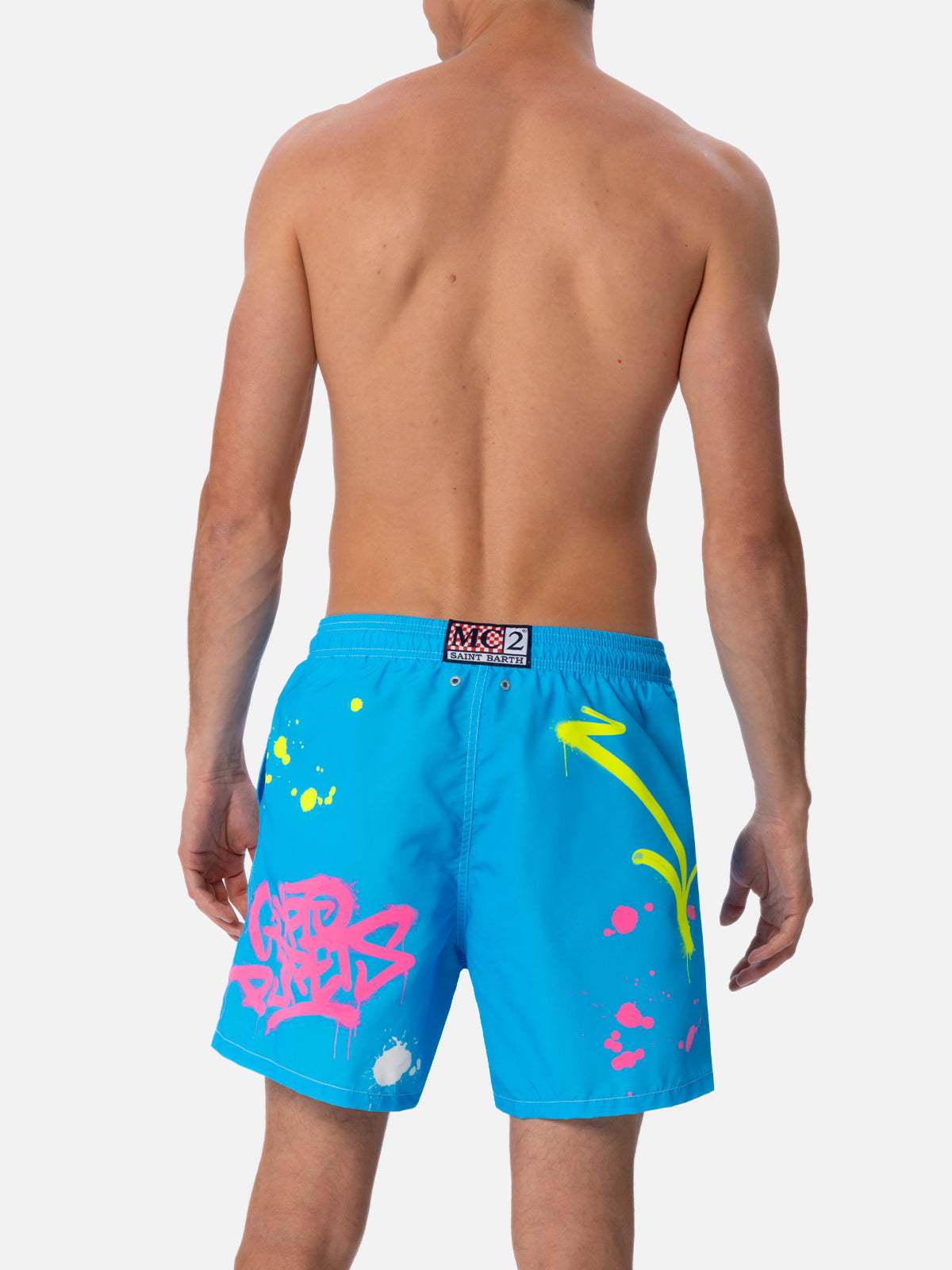 Man mid-length Gustavia swim-shorts with ducky Cryptopuppets placed print| CRYPTOPUPPETS SPECIAL EDITION - MC2 Saint Barth
