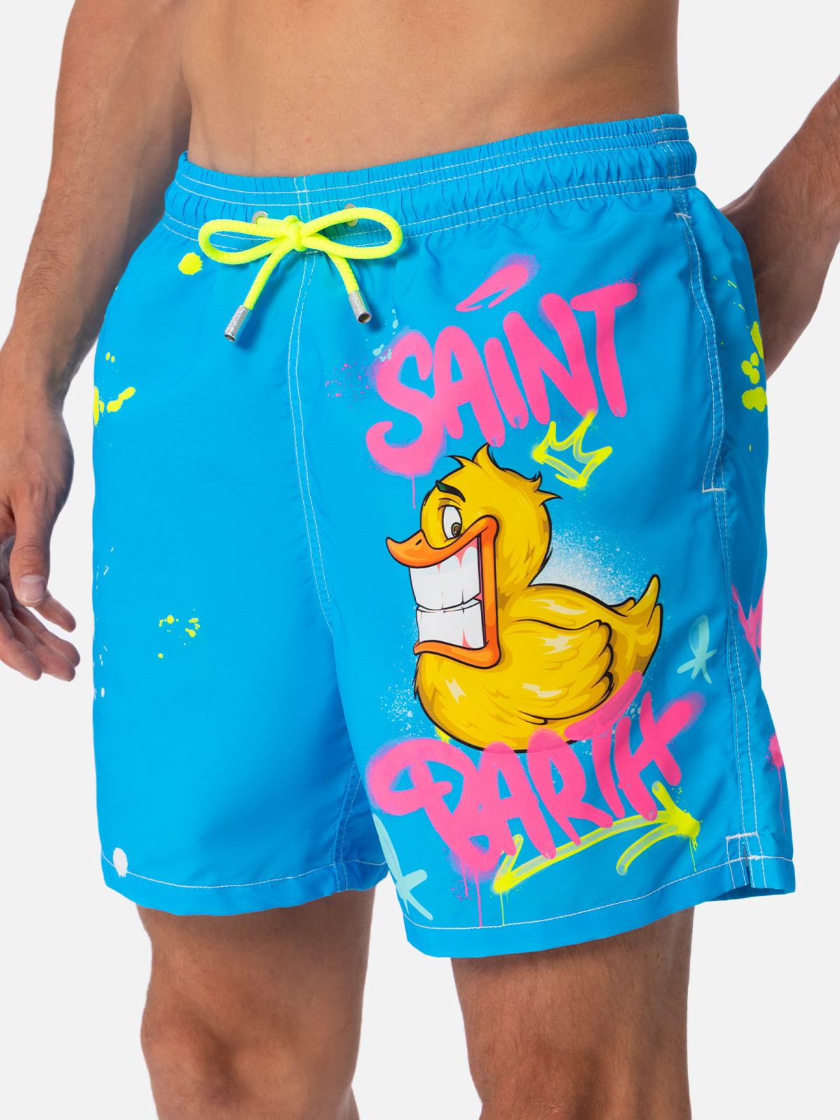 Man mid-length Gustavia swim-shorts with ducky Cryptopuppets placed print| CRYPTOPUPPETS SPECIAL EDITION - MC2 Saint Barth