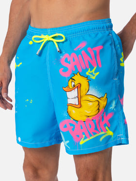 Man mid-length Gustavia swim-shorts with ducky Cryptopuppets placed print| CRYPTOPUPPETS SPECIAL EDITION - MC2 Saint Barth