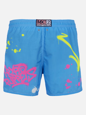 Man mid-length Gustavia swim-shorts with ducky Cryptopuppets placed print| CRYPTOPUPPETS SPECIAL EDITION
