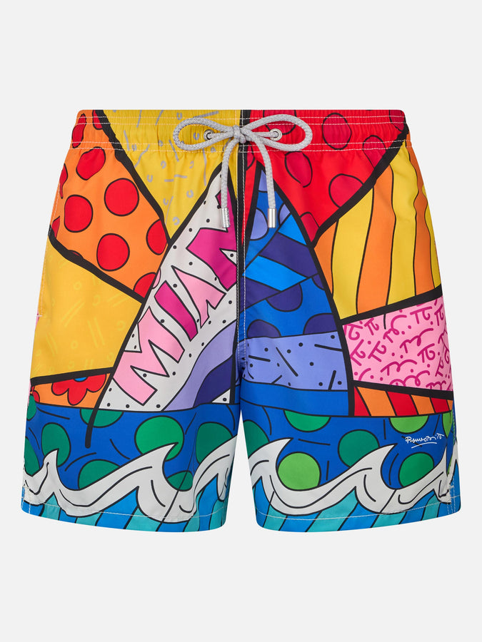 Mc2 Saint Barth Costume da bagno uomo lunghezza media Gustavia con stampa piazzata disegno Britto| EDIZIONE SPECIALE BRITTO