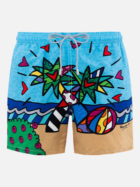 Man mid-length Gustavia swim-shorts with Britto design placed print  | ©BRITTO SPECIAL EDITION