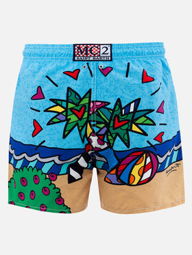 Man mid-length Gustavia swim-shorts with Britto design placed print  | ©BRITTO SPECIAL EDITION