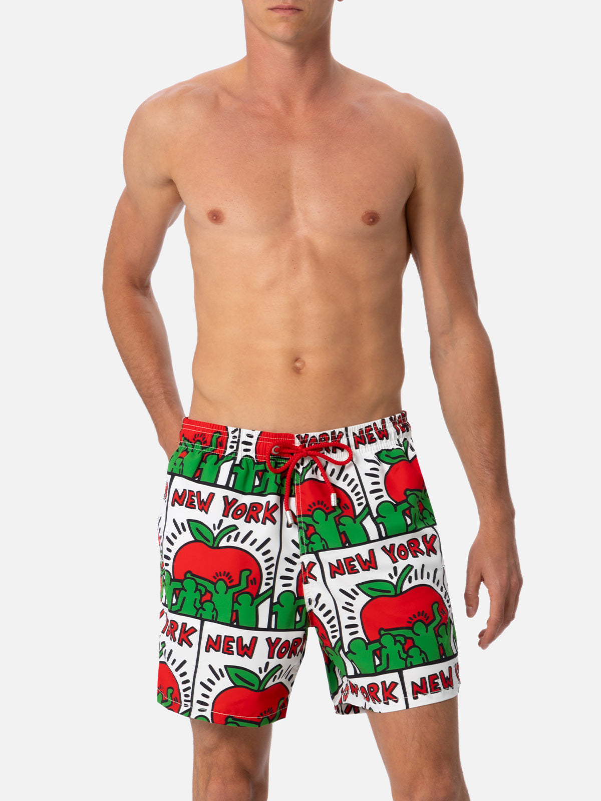 Man mid-length Gustavia swim-shorts with Keith Haring design placed print| KEITH HARING SPECIAL EDITION - MC2 Saint Barth
