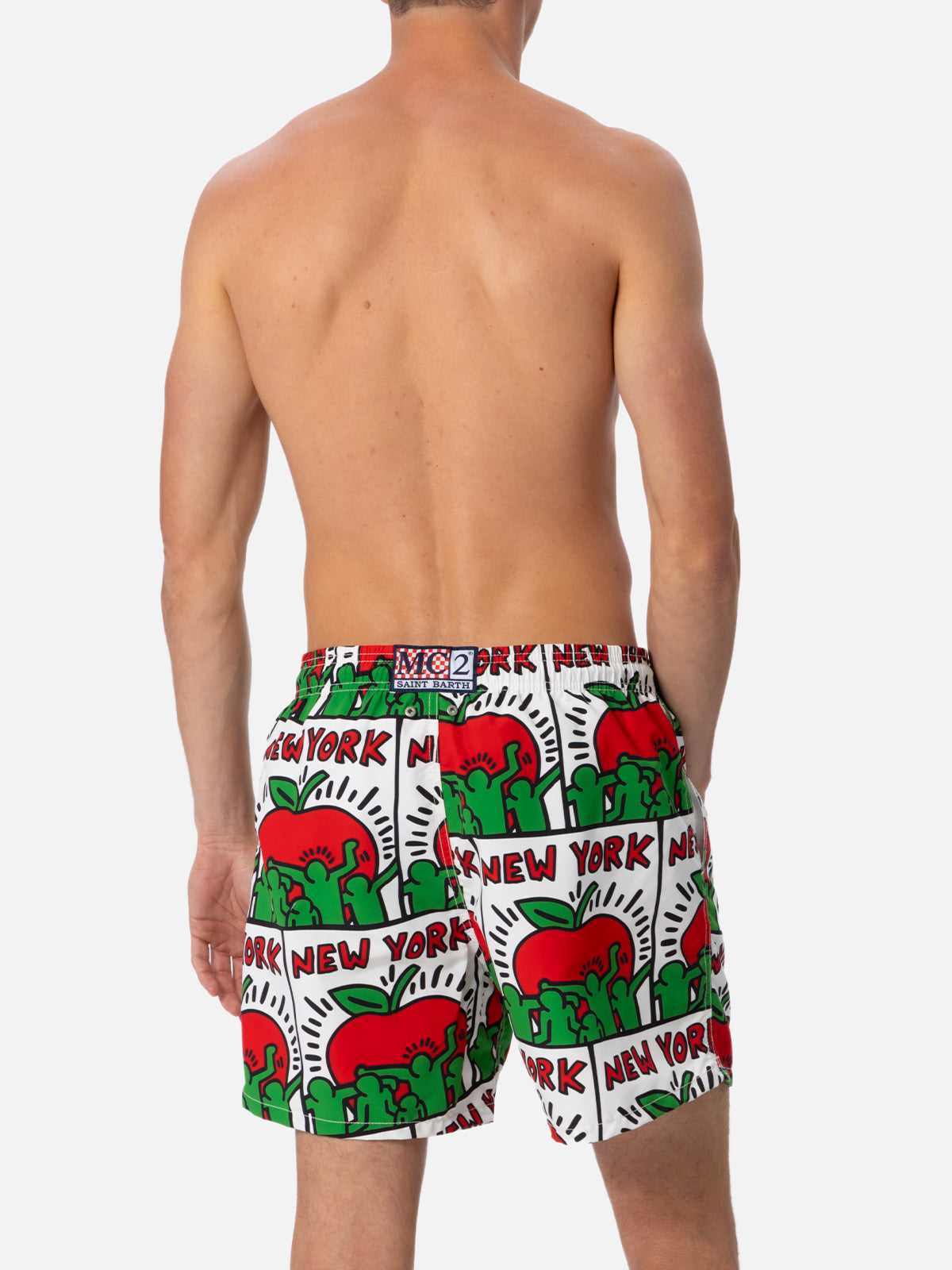 Man mid-length Gustavia swim-shorts with Keith Haring design placed print| KEITH HARING SPECIAL EDITION - MC2 Saint Barth