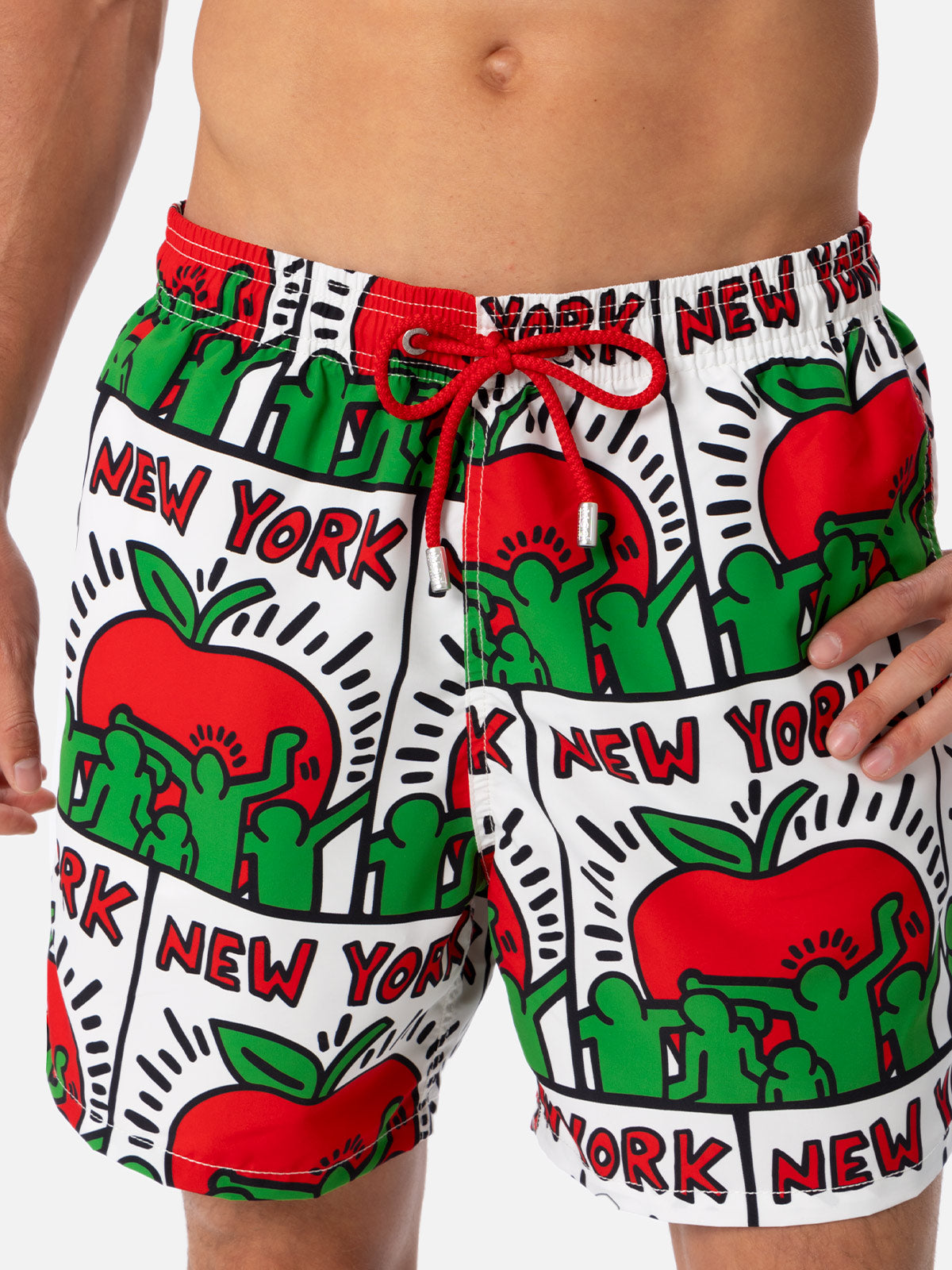Man mid-length Gustavia swim-shorts with Keith Haring design placed print| KEITH HARING SPECIAL EDITION - MC2 Saint Barth