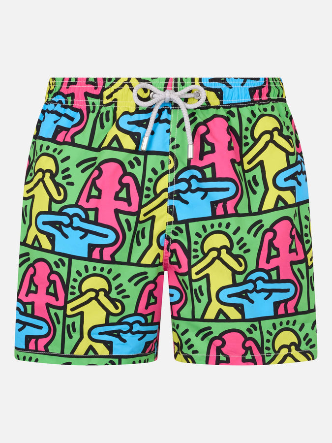 Mc2 Saint Barth Costume da bagno uomo Gustavia lunghezza media con stampa piazzata disegno Keith Haring| KEITH HARING EDIZIONE SPECIALE