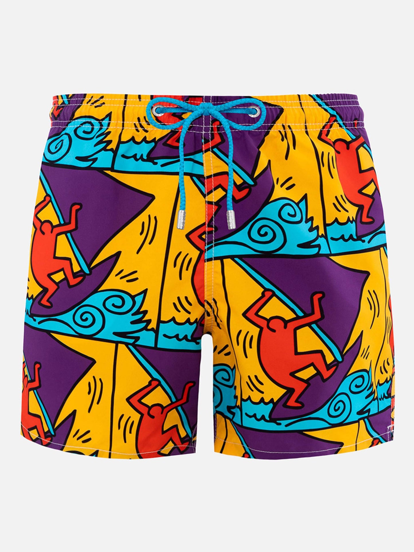 Mittellange Gustavia-Badeshorts für Herren mit platziertem Keith-Haring-Design| KEITH HARING SONDERAUSGABE