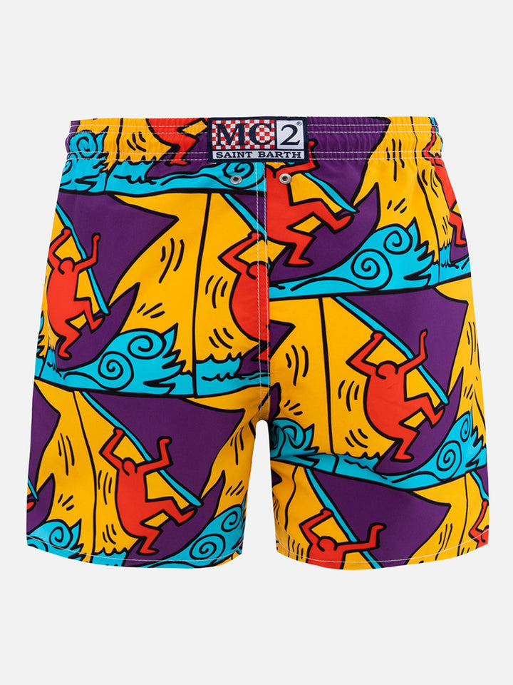 Man mid-length Gustavia swim-shorts with Keith Haring design placed print| KEITH HARING SPECIAL EDITION