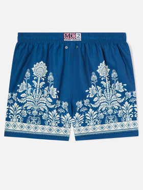 Blaue Badeshorts Gustavia mit ornamentalem Blumenprint 